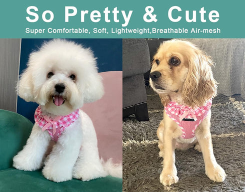 SuperBuddy Upgraded Soft Mesh Dog Harness, Lightweight Breathable Pet Harness for Outdoor Walking, Pink - Medium