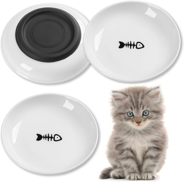 Cat Food Bowls, Whisker Friendly Ceramic Bowls with Non-Slip Silicone Bottom, Pack of 3 for Indoor Cats