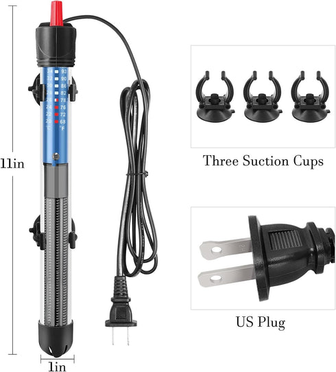 Hitop 25W/50W/100W/300W Adjustable Aquarium Heater, Submersible Glass Water Heater for 5 – 70 Gallon Tank