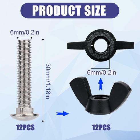 Pet Carrier Fasteners, 12pcs M6 Stainless Steel Replacement Bolts and 12pcs Plastic Butterfly Nuts for Repairing Pet Boxes Pet Carrier Replacement Parts Dog Kennel Hardware