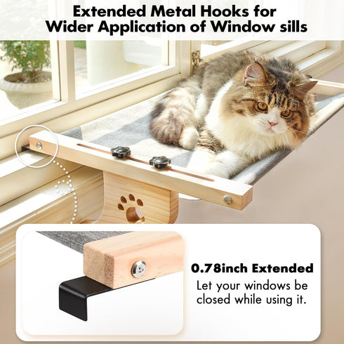 Hammock AMOSIJOY Cat Sill Window Perch Sturdy Cat Window Seat with Wood & Metal Frame for Large Cats, Easy to Adjust