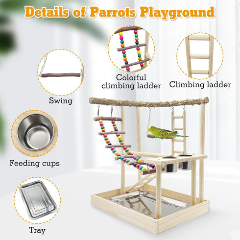 Hamiledyi Bird Playground Parrots Wood Perch Stand Cockatiel Playground Bird Play Gym Colours Climb Ladders Swing
