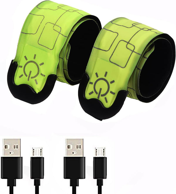 Vantone LED Safety Wristband Lights - 2 Pack Rechargeable High Visibility Glow Bracelets for Night Running and Cycling
