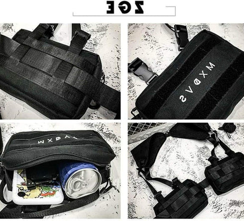 Unisex Black Chest Rig Bag - Streetwear Tactical Vest Hip-hop Chest Bags Fashion Tactics Waist Pack for Women