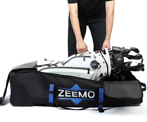 ZEEMO Golf Travel Bag, Full-Open Wheeled Airline-Approved Case for Golf Clubs, Waterproof Cover in Black