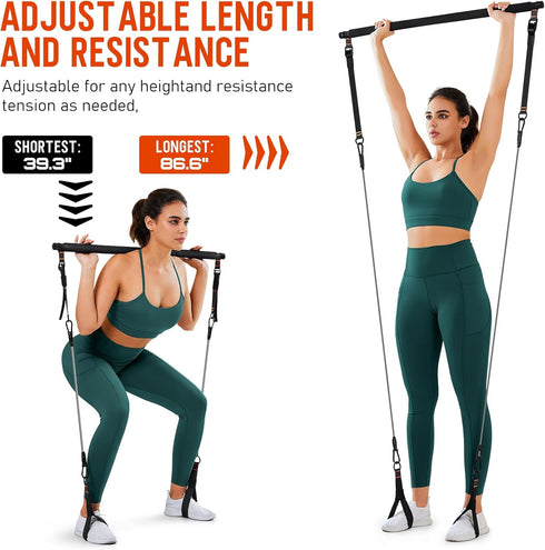 Pilates Bar Kit with Resistance Bands - Multifunctional Yoga Pilates Bar for Full-Body Workouts at Home Gym