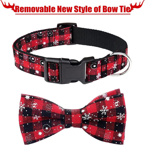 Malier Christmas Dog Collar and Bow Tie, Classic Snowflake Pattern, Light Release Buckle, Small Pet Accessories