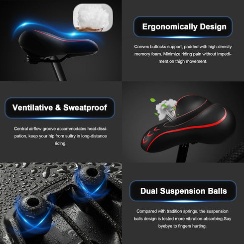 Xmifer Oversized Comfortable Bike Seat, Universal Replacement Bicycle Saddle, Waterproof Leather with Memory Foam