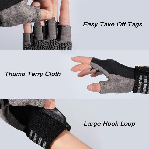 Workout Gloves with Wrist Wrap Support for Men & Women, Weight Lifting Gloves Anti-Slip Padded Palm Fingerless Exercise