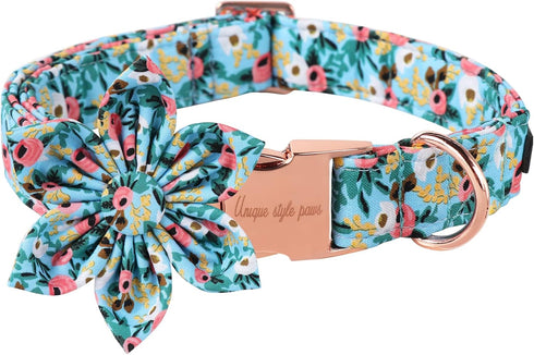 Unique Style Paws Dog Collar with Flower, Adjustable Flower Pattern Collar for Small Medium Large Dogs