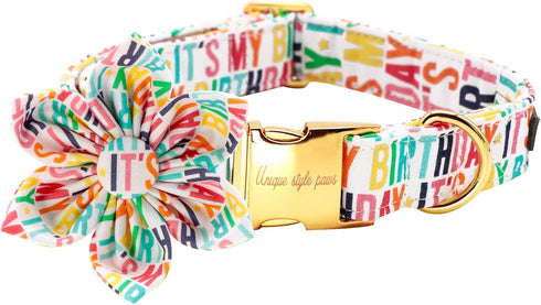 Unique Style Paws Dog Collar with Flower - Adjustable Birthday Dog Collar with Flower Pattern for Small Medium Large