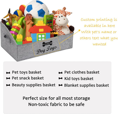Morezi Personalized Dog Toy Box - Large Shallow Baskets for Pet Toy Storage - Perfect Collapsible Bin for Home