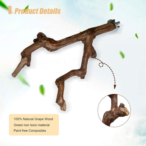 2 Packs Parrot Bird Perches - Natural Wild Grape Stick Grinding Paw Climbing Cage Accessories Toy for 3-4 Parakeets