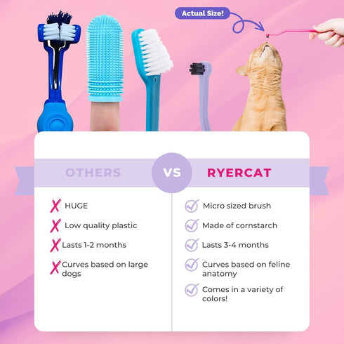 8mm RYERCAT Lavender Dual Sided Cat Toothbrush - Only Wide to fit into Cat's Mouth - Cat Dental Supplies