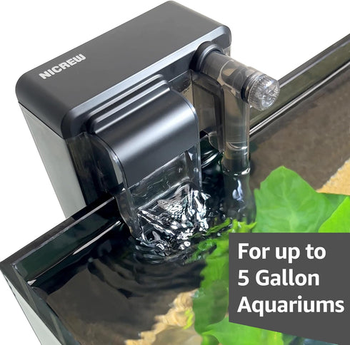 NICREW Slim Aquarium Filter, Quiet HOB Filters for up to 5 Gallon Aquariums, Adjustable Flow 42 GPH