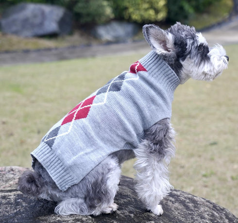 Grey Argyle Knit Pet Sweaters for Small Dogs, Grey Small (S) Size