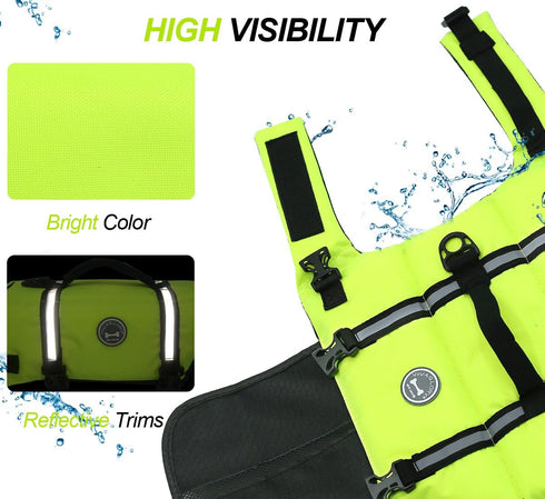 VIVAGLORY Ripstop Dog Life Jacket for Small Medium Large Dogs, Bright Yellow, Enhanced Buoyancy & Visibility, Dog