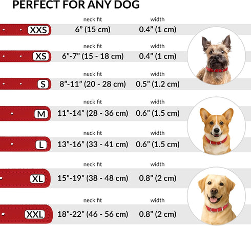 CollarDirect Rolled Leather Dog Collar, Soft Padded Round Puppy Collar, Handmade Genuine Leather, 6-7 Inch, Red Textured