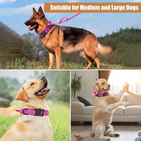 Tactical Dog Collar and Leash Set, Adjustable Military Nylon Training Collar with Control Handle and Metal Buckle for