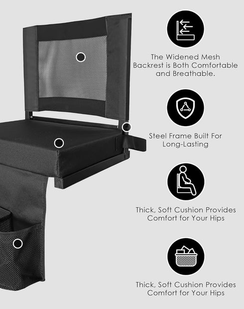MOIICARE (1, Stadium Seats for Bleachers with Back Support, Bleacher Chairs with Backs and Cushion Wide, Portable