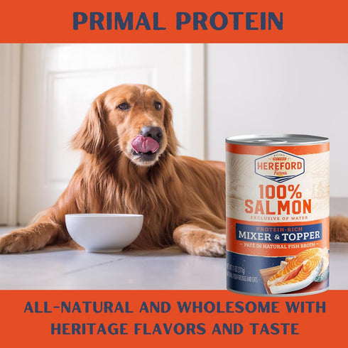 HEREFORD FARMS 100% 11oz. (12 Pack) Salmon Wet Dog Food (Exclusive of Water), All Natural Protein-Rich Mixer and Topper