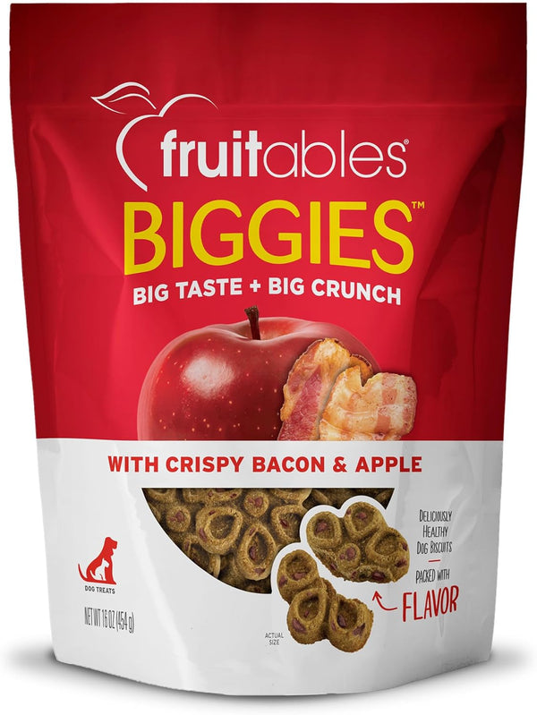 Fruitables Biggies Dog Biscuits, Crunchy with Pumpkin, Healthy Treats, Crispy Bacon & Apple, 16 oz