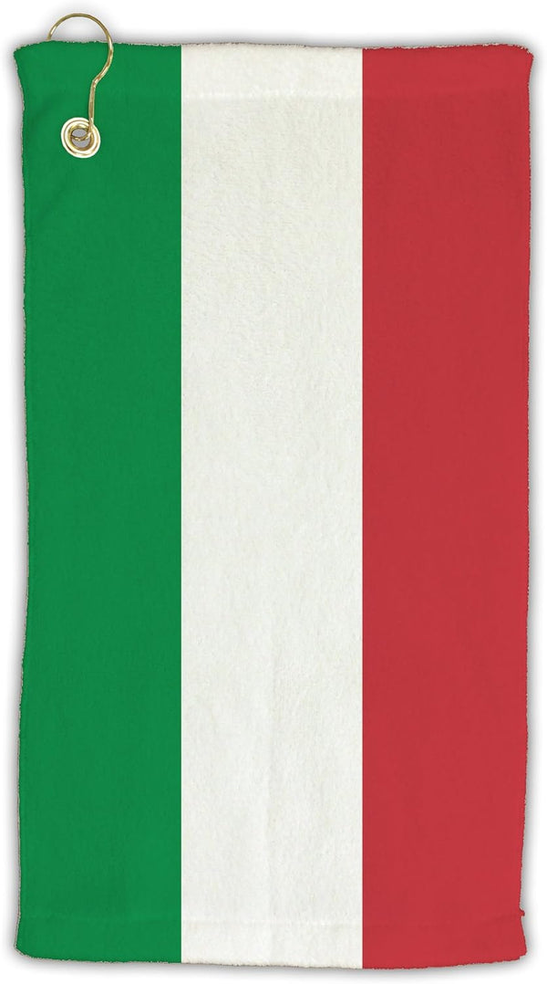 TOOLOUD Italian Flag All Over Micro Terry Golf Towel 15" x 22"