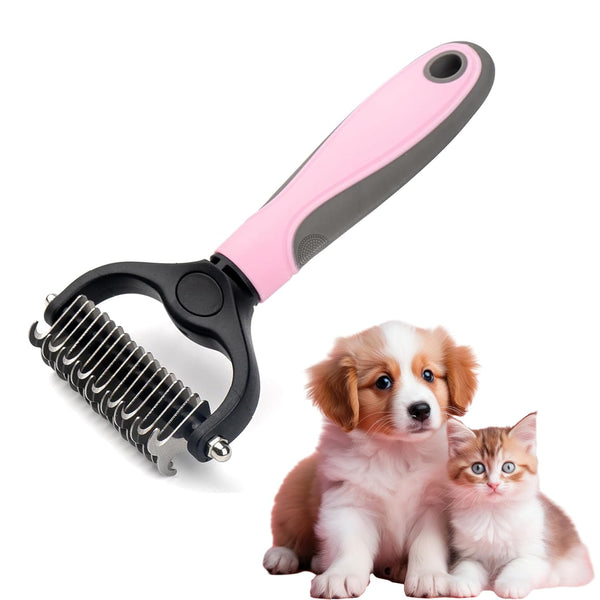 PetnBeyond Undercoat Rake - Double Sided Dematting Brush Tool for Cats and Dogs - Safe Detangler Grooming Brush