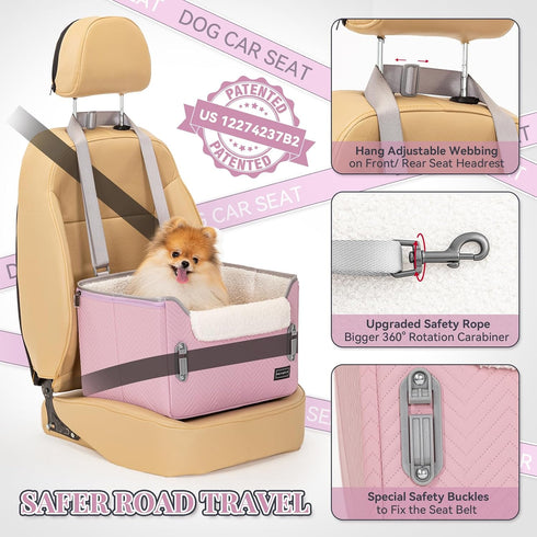 25lbs PETSFIT Dog Car Seats for Small Dogs, Portable Puppy Car Saet for Car with Clip-On Leash, Adjustable Straps