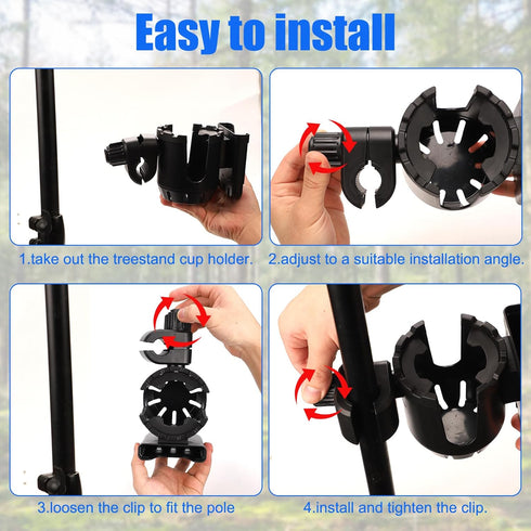 Tree Stand Cup Holder for Hunting, Portable Cup Mount for Treestand Deer Stand, No Drilling Hunting Accessories and Gear