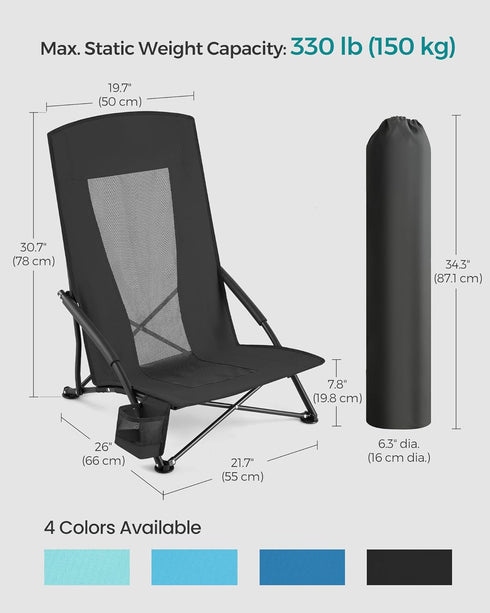 330 lb, UGCB61BK SONGMICS Portable Beach Chair for Adults, Max. Load High Backrest, Cup Holder, Lightweight