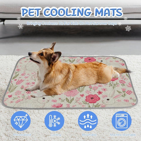 imiBBWQu Summer 27" 22" Cooling Pad Easter Bunny Pink Florals Reversible Dog Cooling Mat Washable Pet Semiconductor Pad