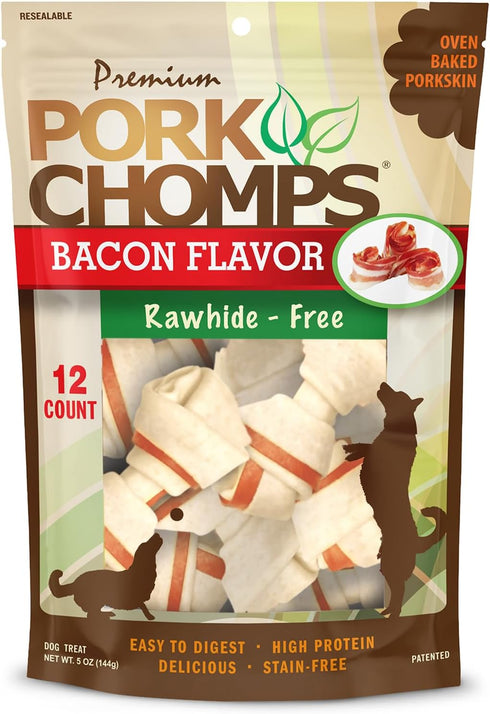 Pork Chomps Baked Pork Skin Dog Chews, 2.5-inch Mini Knots, Bacon Flavor