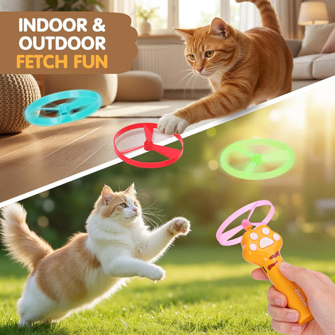 AGIFTMIND 6 Cat Fetch Toy, Rechargeable Flying Disc Launcher with Flying Discs, Cat Interactive Hunting Toys