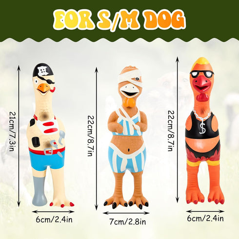 Silipull 3 Pcs Rubber Chicken Squeaky Dog Toys Screaming Chicken Latex Soft Rubber Chew Molar Toys Interactive Pet