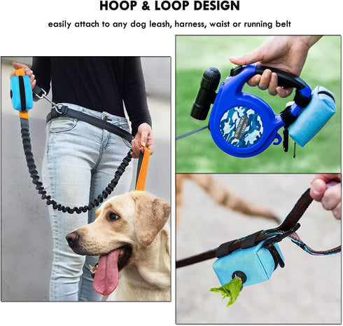 (2 Pack) 80 Dog Poop Bag Holder for Leash Attachment with Bags- Waterproof Dispenser with Carabiner, Hands-Free Design