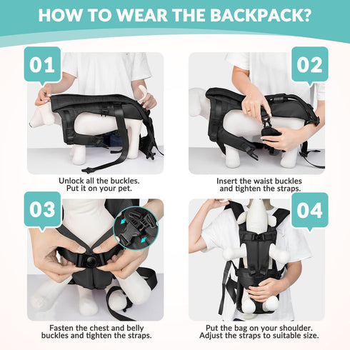 Lukovee Dog Backpack Carrier - Legs Out Easy-Fit Front Carrier for Small Medium Dogs, Adjustable for Hiking, Black