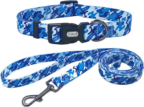 Ovale Dog Collar and Leash Combo Set, Adjustable Collar with 5 ft Matching Leash for Small Puppy Dogs (XS, Blue