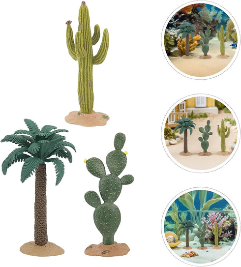 3pcs Set Hemoton Artificial Cactus Plant with Faux Succulents and Miniature Desert Landscape Ornaments for Reptile