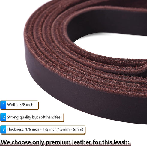 Genuine Leather Dog Leash, Heavy Duty Training Leashes for Large and Medium Dogs, 4FT / 5FT / 6FT Long, Black and Brown