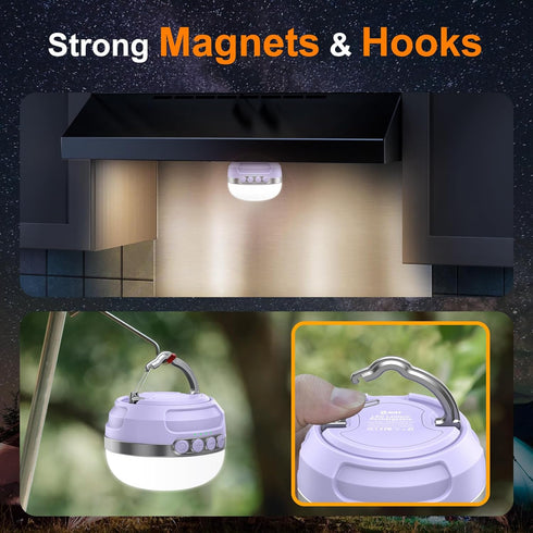 LED Camping Lantern Rechargeable 1400LM, 420H Running Time, 10400mAh Emergency Hanging Light for Home, Hiking, Violet