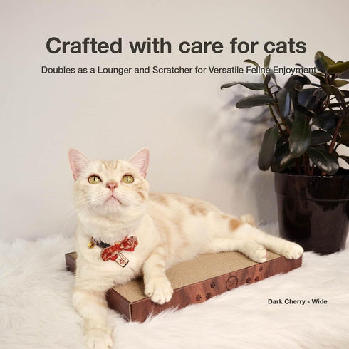 Necoichi Cardboard Cat Scratcher Bed for Indoor Cats - Cat Scratching Board (16" Wide, b.Dark Cherry Lounge)
