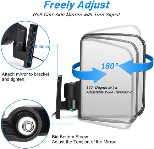Golf Cart Side Mirrors with Turn Signal Light - Rear View Mirrors for Club Car EZGO Yamaha