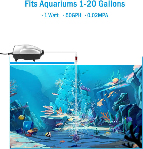 AquaMiracle Fish Tank Air Pump, All-in-One Bubbler Aerator for 1-80 Gallon Aquariums, Quiet Operation