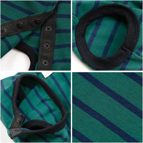 Dog’s Recovery Suit, Post Surgery Shirt for Puppy, Wound Protective Clothes for Little Animals (Green Black Stripe-M)