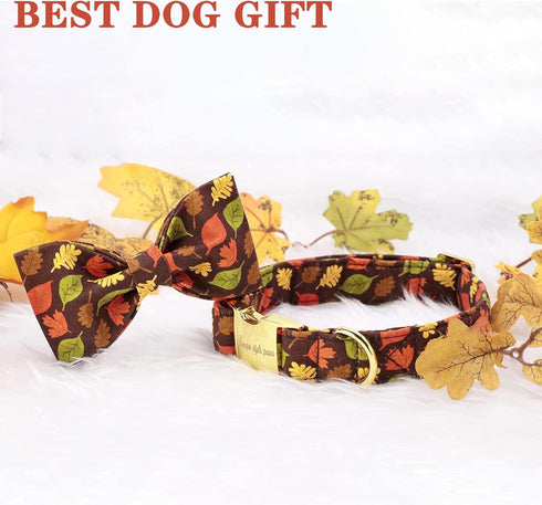 Unique Style Paws Fall Dog Collar with Bow, Adjustable Soft and Comfy Bowtie Collars for Large Girl or Boy Dogs