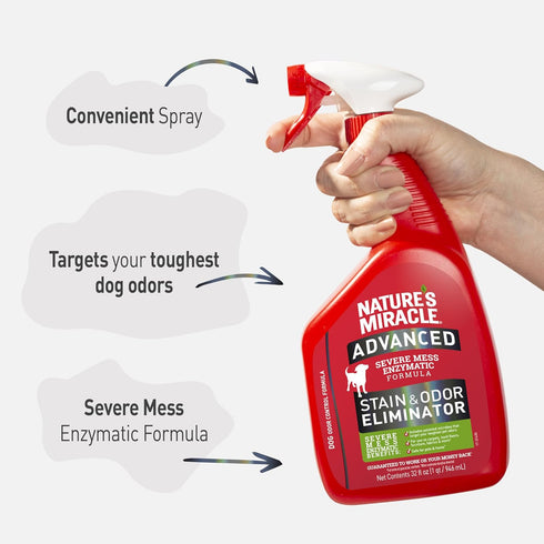 Nature’s Miracle Advanced Stain and Odor Eliminator Dog, 32 Ounces, Fresh Scent, Severe Mess Enzymatic Formula