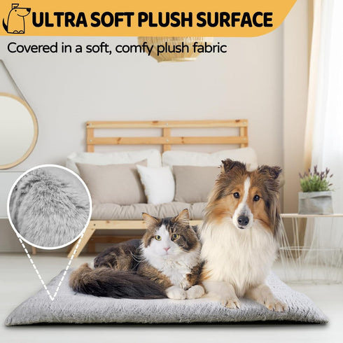 Dog Bed, Washable Dog Crate Mat, Ultra Soft & Anti-Slip Large Bed for Dogs Up to 70 lbs, 36" x 23", Grey