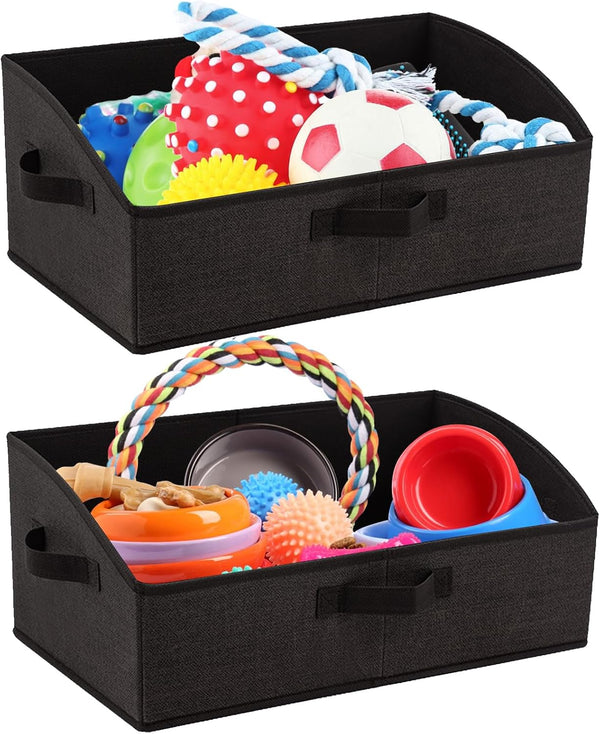 Collapsible Dog Toy Box Organizer - 2 Pack Large Dog Toy Bin with Handle - Fabric Dog Treat Basket for Storage
