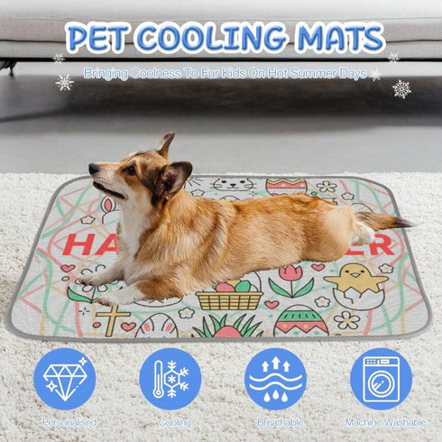 imiBBWQu Summer 27" 22" Dog Cooling Mat Happy Easter Water Cooling Mat for Cat Washable Personalized Dog Pad Beds